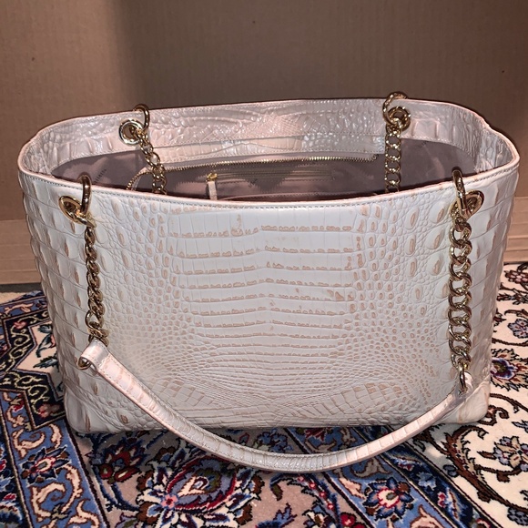 Brahmin Handbags - Brahmin Grey Textured Leather Tote w/ Chain Straps